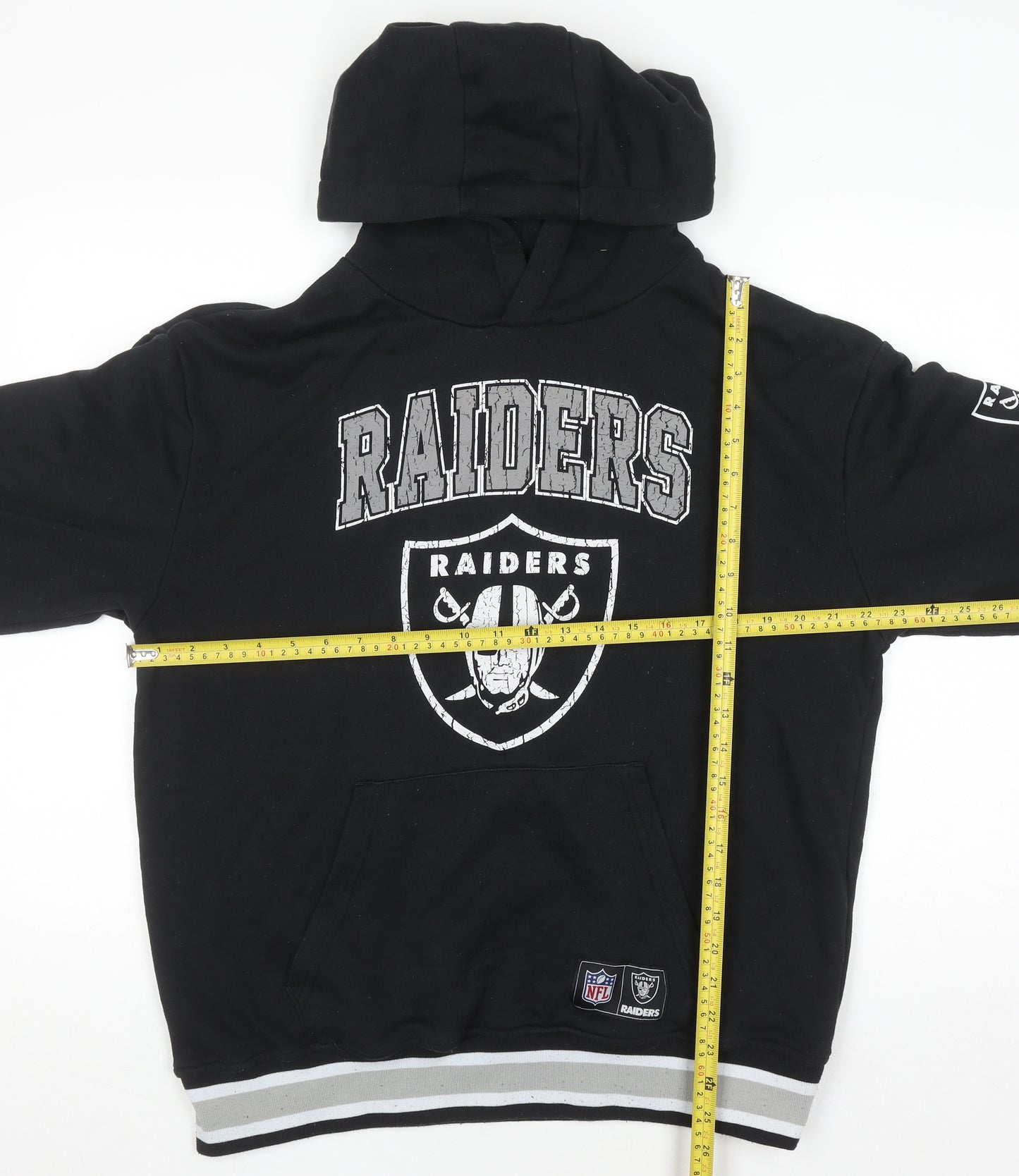 Primark Men’s Black Raiders Pullover Hoodie Size M NFL Graphic Fleece