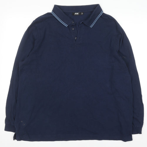 Jacamo Men's Blue Long Sleeve Polo Shirt Big 1X Regular Fit