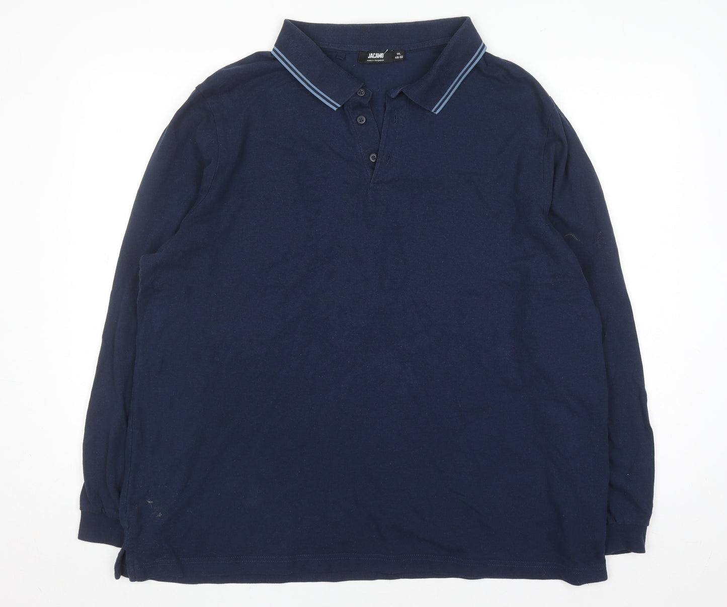 Jacamo Men's Blue Long Sleeve Polo Shirt Big 1X Regular Fit