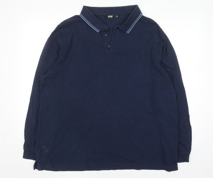 Jacamo Men's Blue Long Sleeve Polo Shirt Big 1X Regular Fit