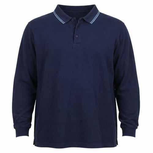 Jacamo Men's Blue Long Sleeve Polo Shirt Big 1X Regular Fit