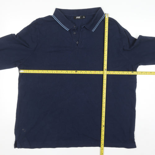 Jacamo Men's Blue Long Sleeve Polo Shirt Big 1X Regular Fit