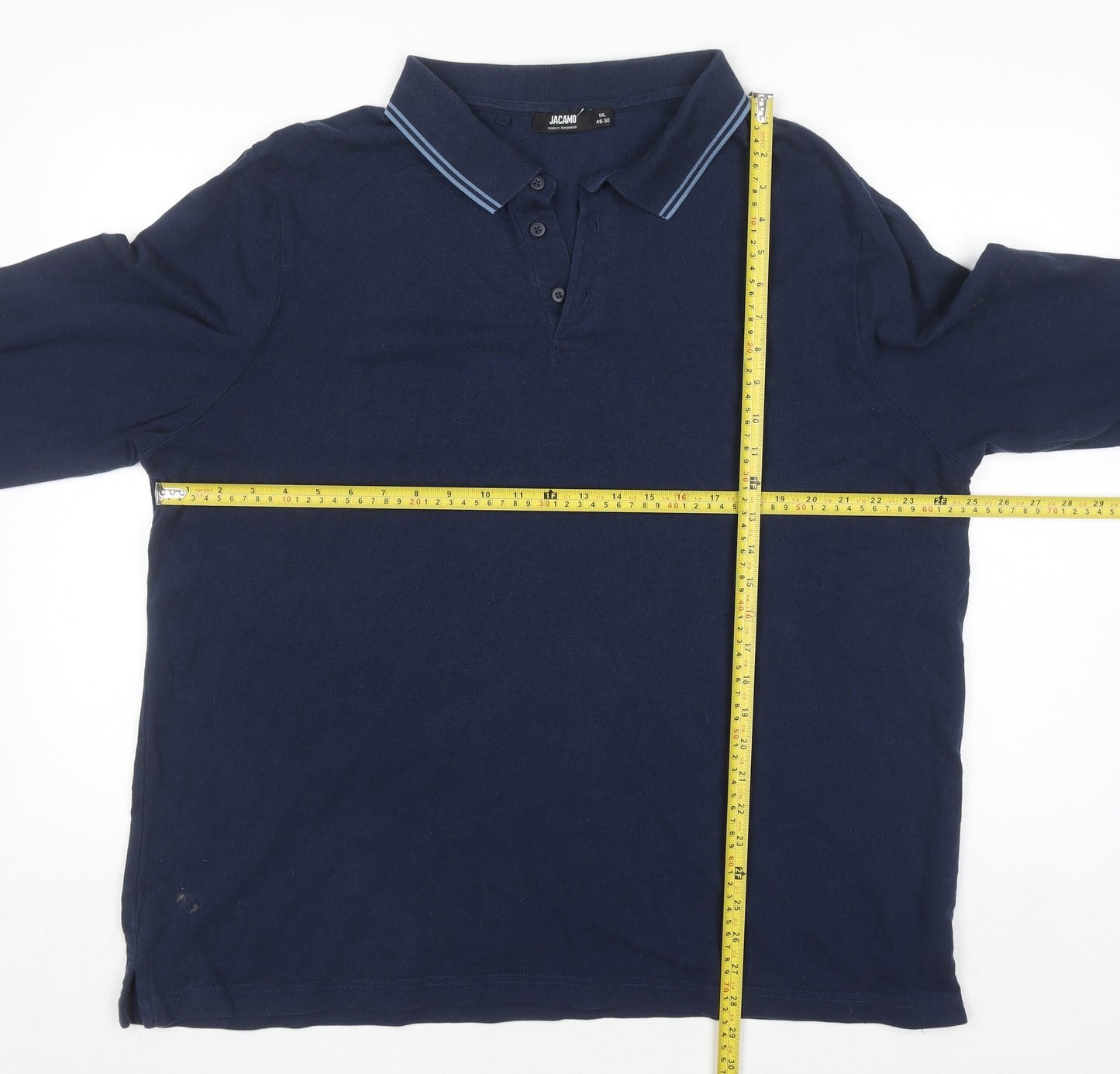 Jacamo Men's Blue Long Sleeve Polo Shirt Big 1X Regular Fit
