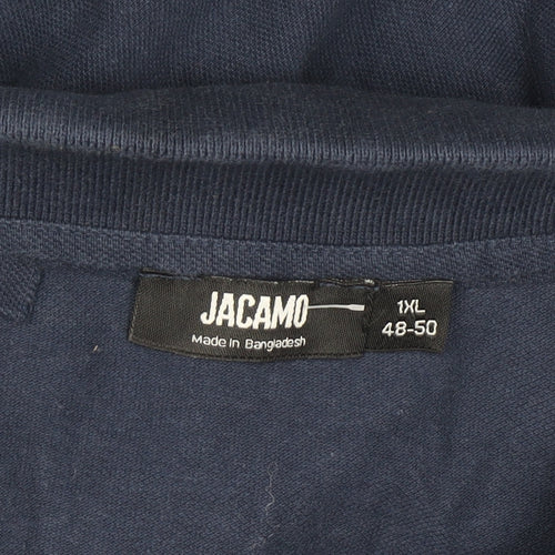 Jacamo Men's Blue Long Sleeve Polo Shirt Big 1X Regular Fit