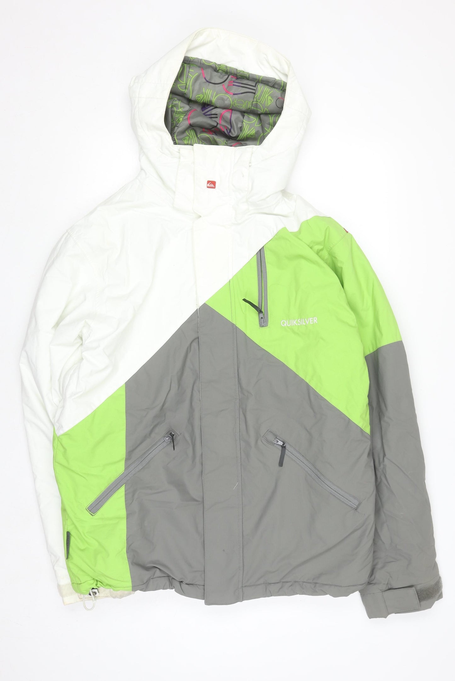 Quiksilver Women's White Green Grey Waterproof Ski Jacket Size S