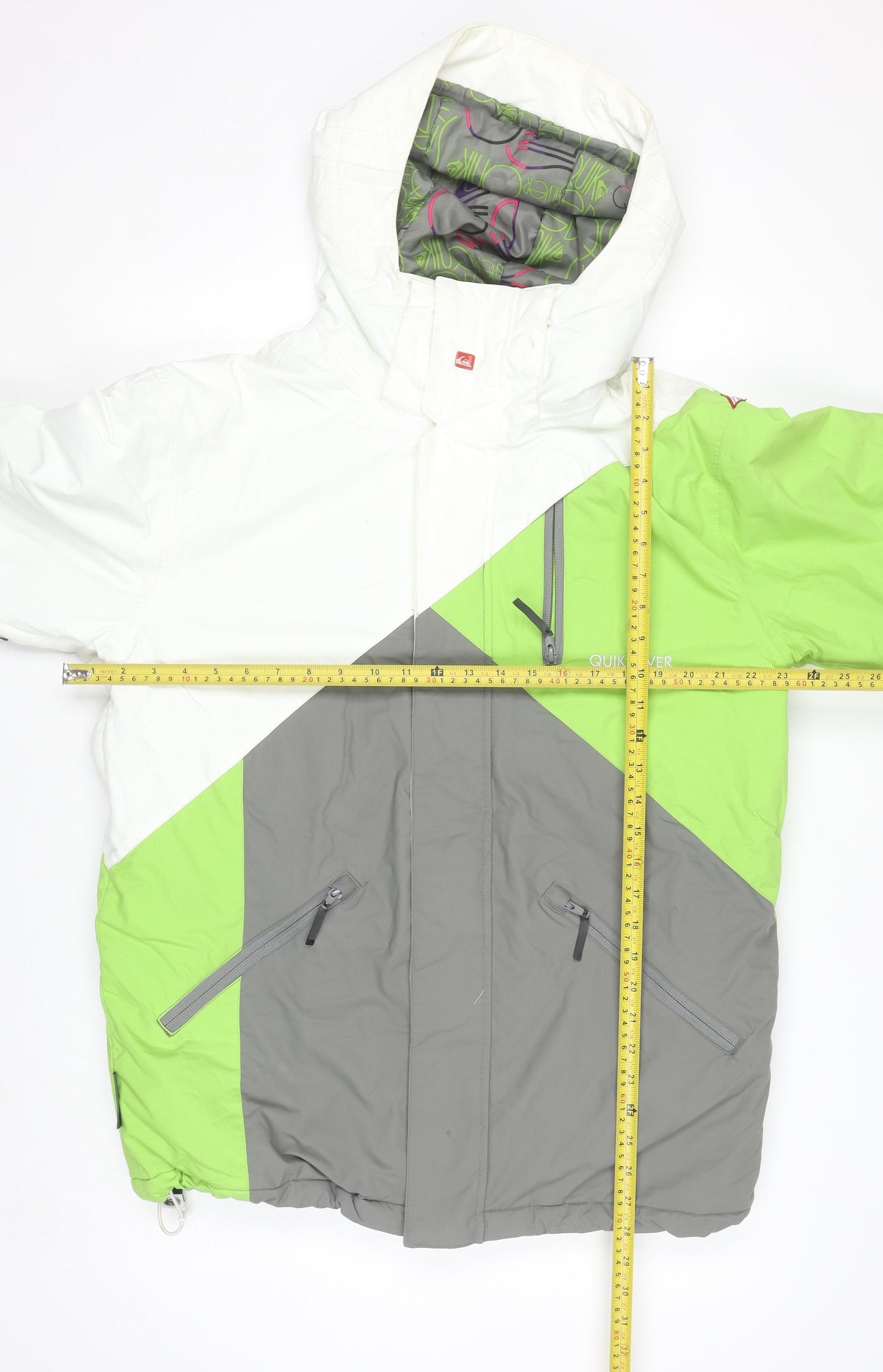 Quiksilver Women's White Green Grey Waterproof Ski Jacket Size S