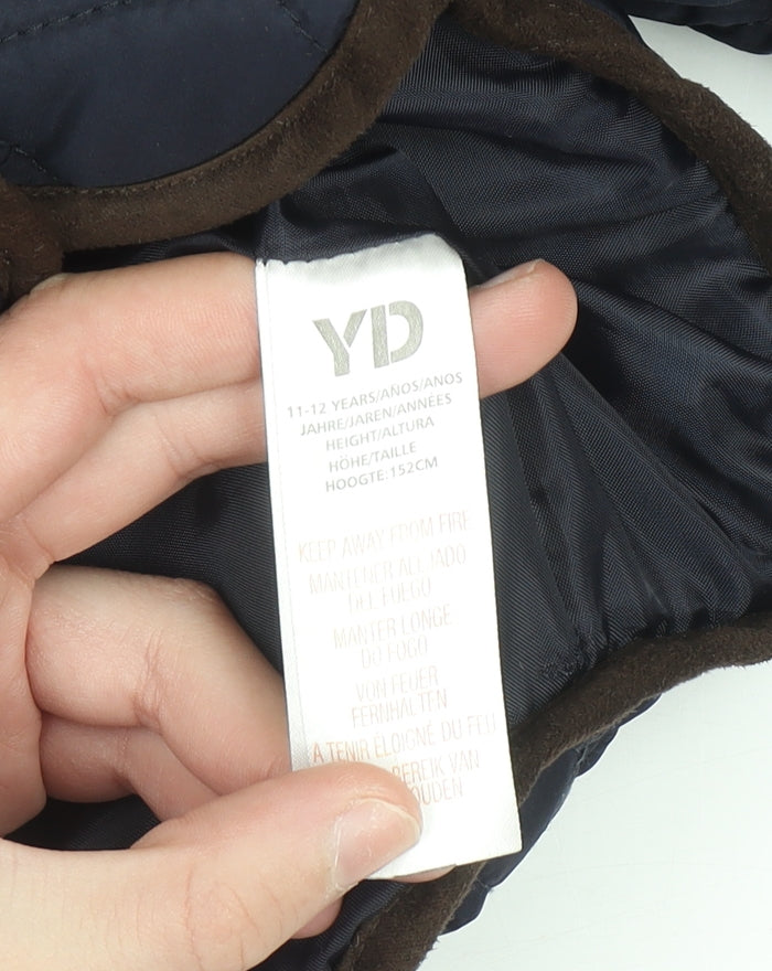 YD Girls Blue Quilted Jacket 11-12 Years Padded Mid-Length Coat
