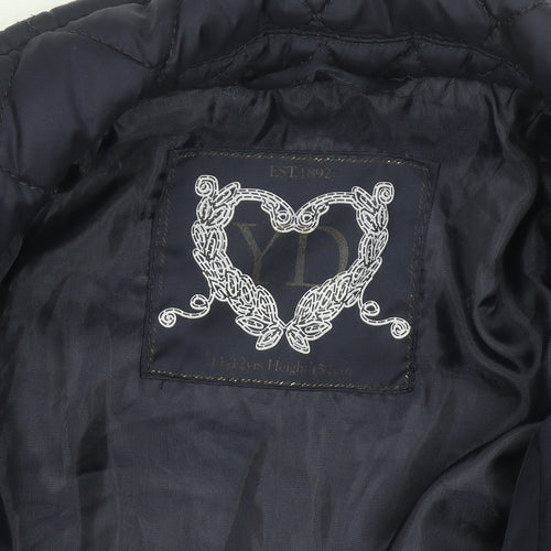 YD Girls Blue Quilted Jacket 11-12 Years Padded Mid-Length Coat