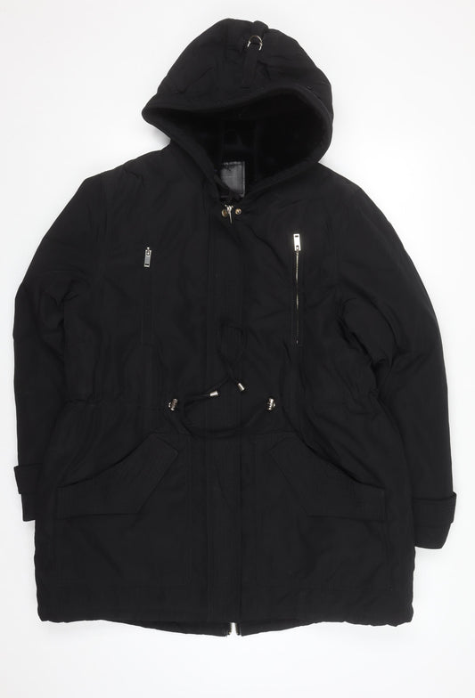 Papaya Womens Black Hooded Parka Coat Size 16 Lined Winter Jacket