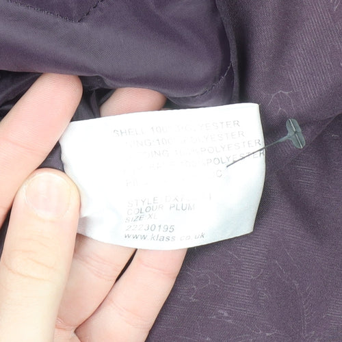 Klass Womens Purple Long Overcoat XL Polyester Lined Jacket