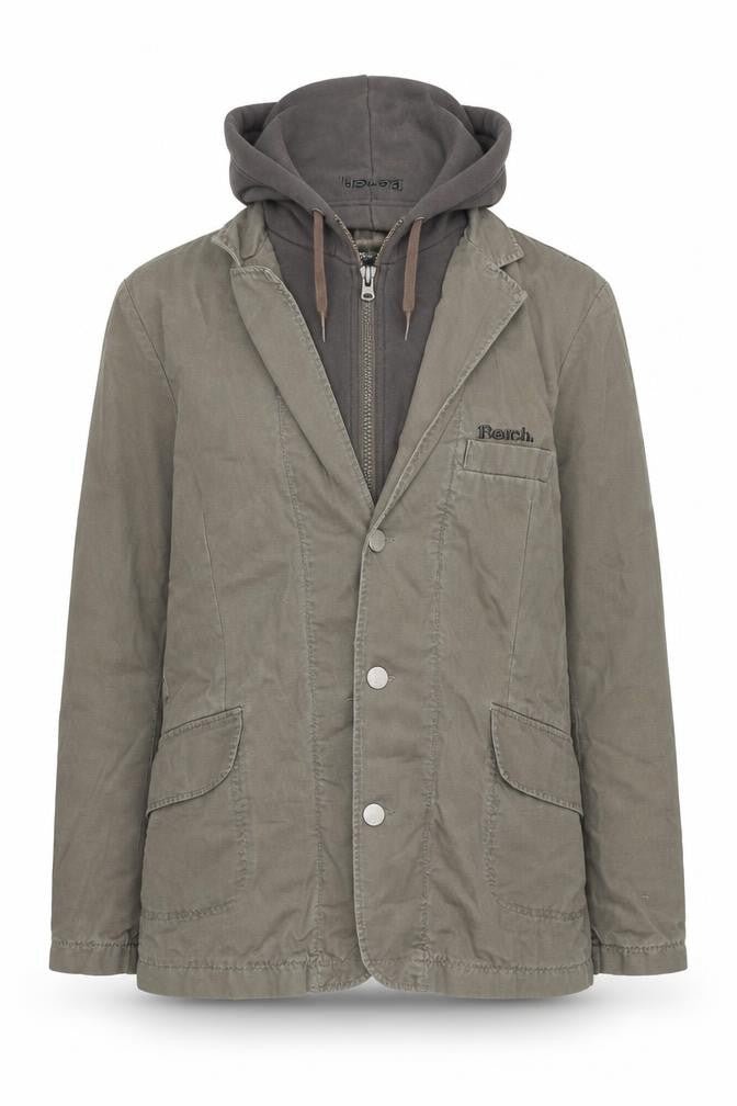 Front view of Bench Women Khaki Hooded Blazer Jacket Medium Cotton Casual
