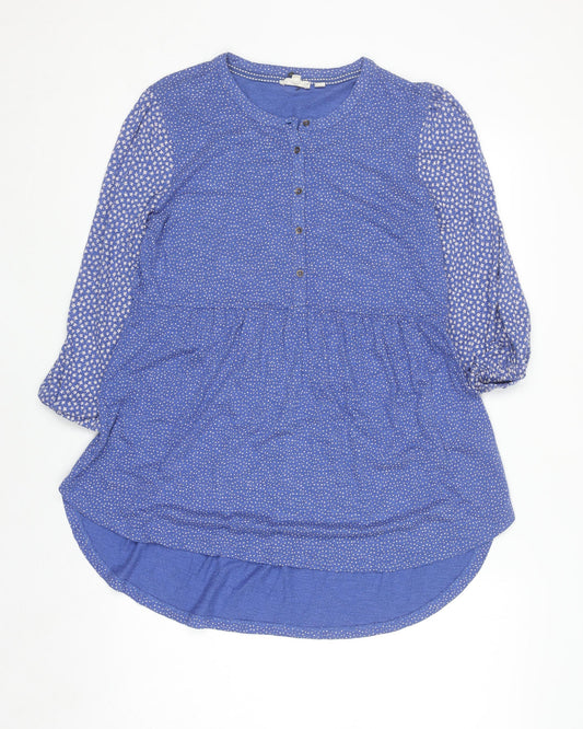 Fat Face Women's Blue Polka Dot Long Sleeve Tunic Blouse UK 10