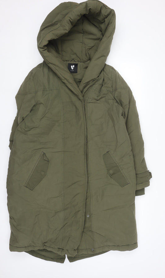 Very Women's Green Hooded Long Puffer Coat Size 12