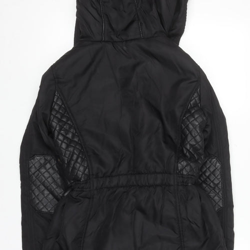 Zara Women Black Faux Fur Lined Hooded Parka Jacket Size 12