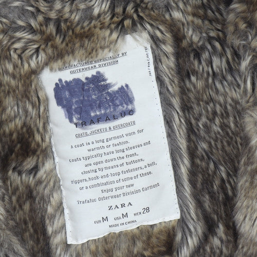 Zara Women Black Faux Fur Lined Hooded Parka Jacket Size 12