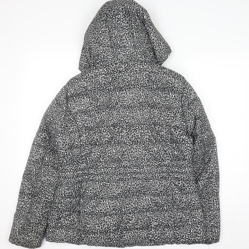 F&F Women Grey Animal Print Hooded Puffer Jacket Size 14