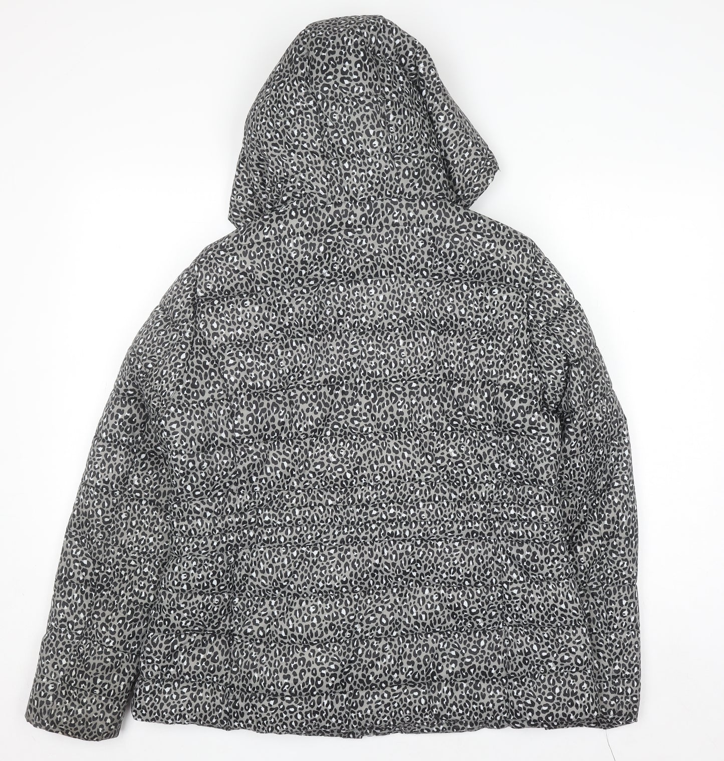 F&F Women Grey Animal Print Hooded Puffer Jacket Size 14