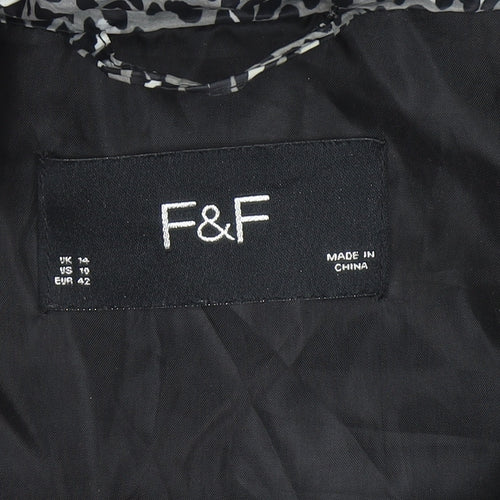 F&F Women Grey Animal Print Hooded Puffer Jacket Size 14