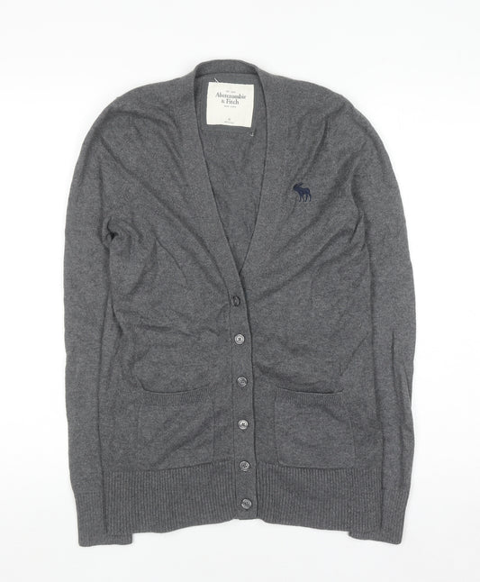 Abercrombie & Fitch Women's Grey Cardigan M V-Neck Knit Jumper