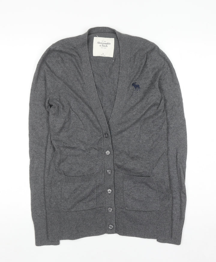 Abercrombie & Fitch Women's Grey Cardigan M V-Neck Knit Jumper