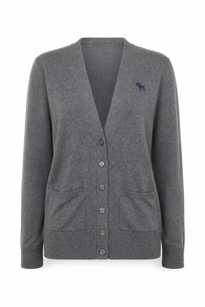 Abercrombie & Fitch Women's Grey Cardigan M V-Neck Knit Jumper