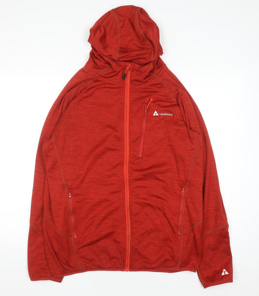 Technicals Men Red Full Zip Hooded Fleece Jacket Size L