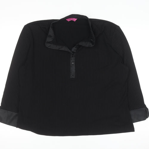For Women Black Collared Long Sleeve Stretch Jersey Top Size 24