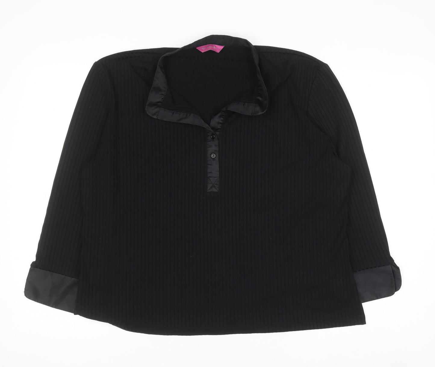 For Women Black Collared Long Sleeve Stretch Jersey Top Size 24