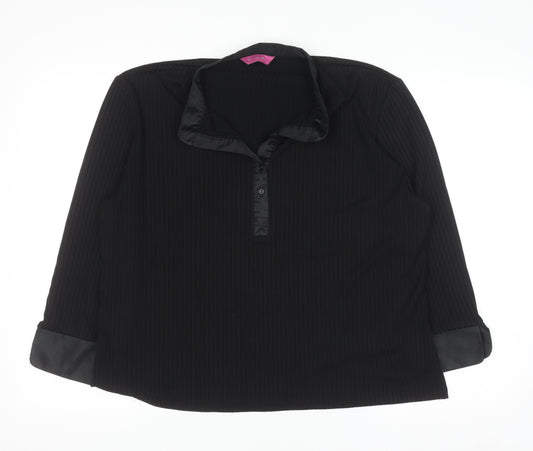 For Women Black Collared Long Sleeve Stretch Jersey Top Size 24