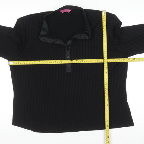 For Women Black Collared Long Sleeve Stretch Jersey Top Size 24