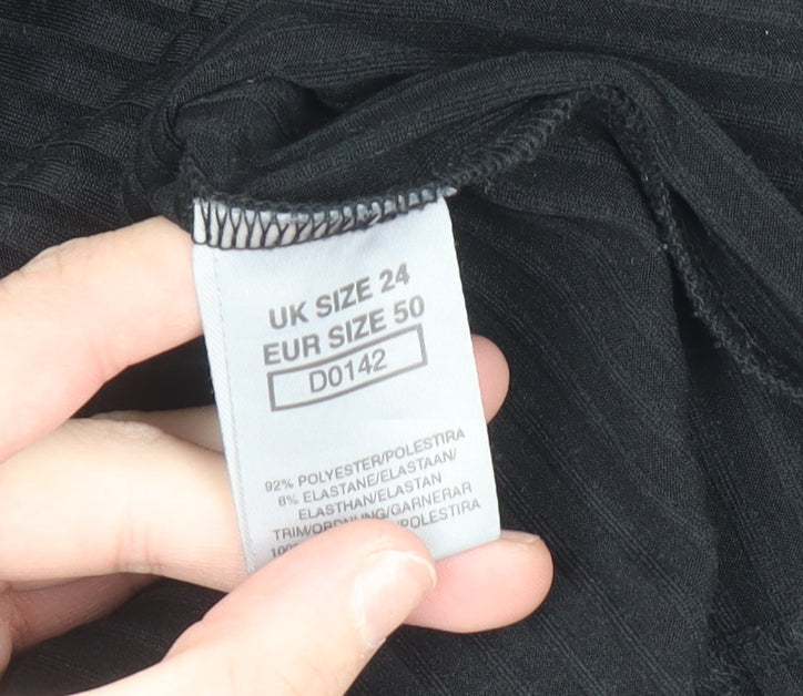 For Women Black Collared Long Sleeve Stretch Jersey Top Size 24