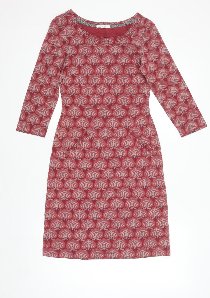 White Stuff Women's Red Geometric Cotton Shift Dress Size 8
