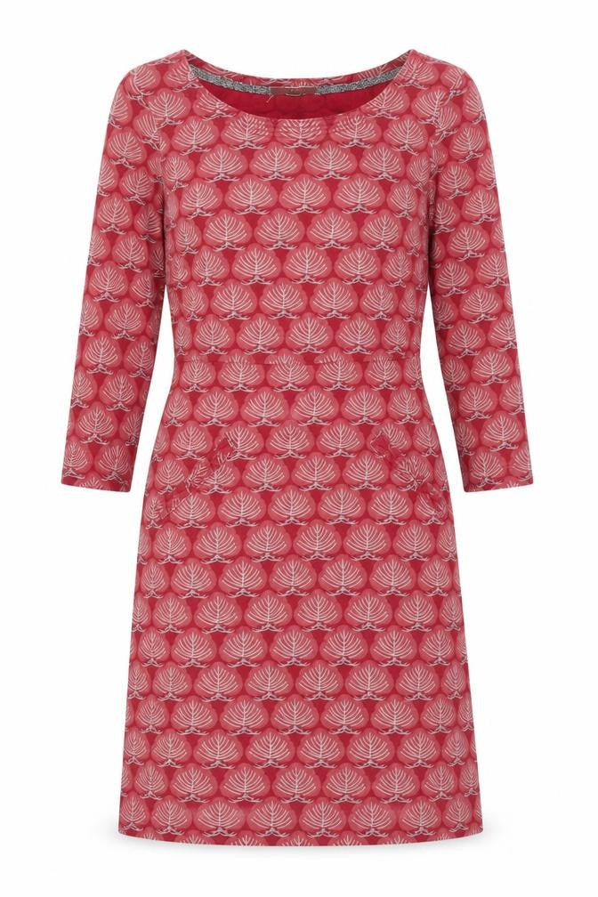 Front view of White Stuff Women's Red Geometric Cotton Shift Dress, size 8