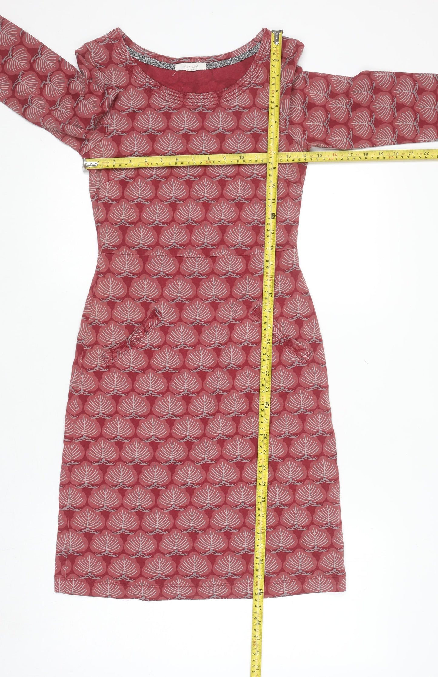 White Stuff Women's Red Geometric Cotton Shift Dress Size 8