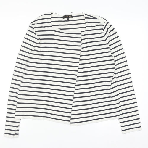 Jaeger Women’s White Striped Cotton Cardigan L Long Sleeve