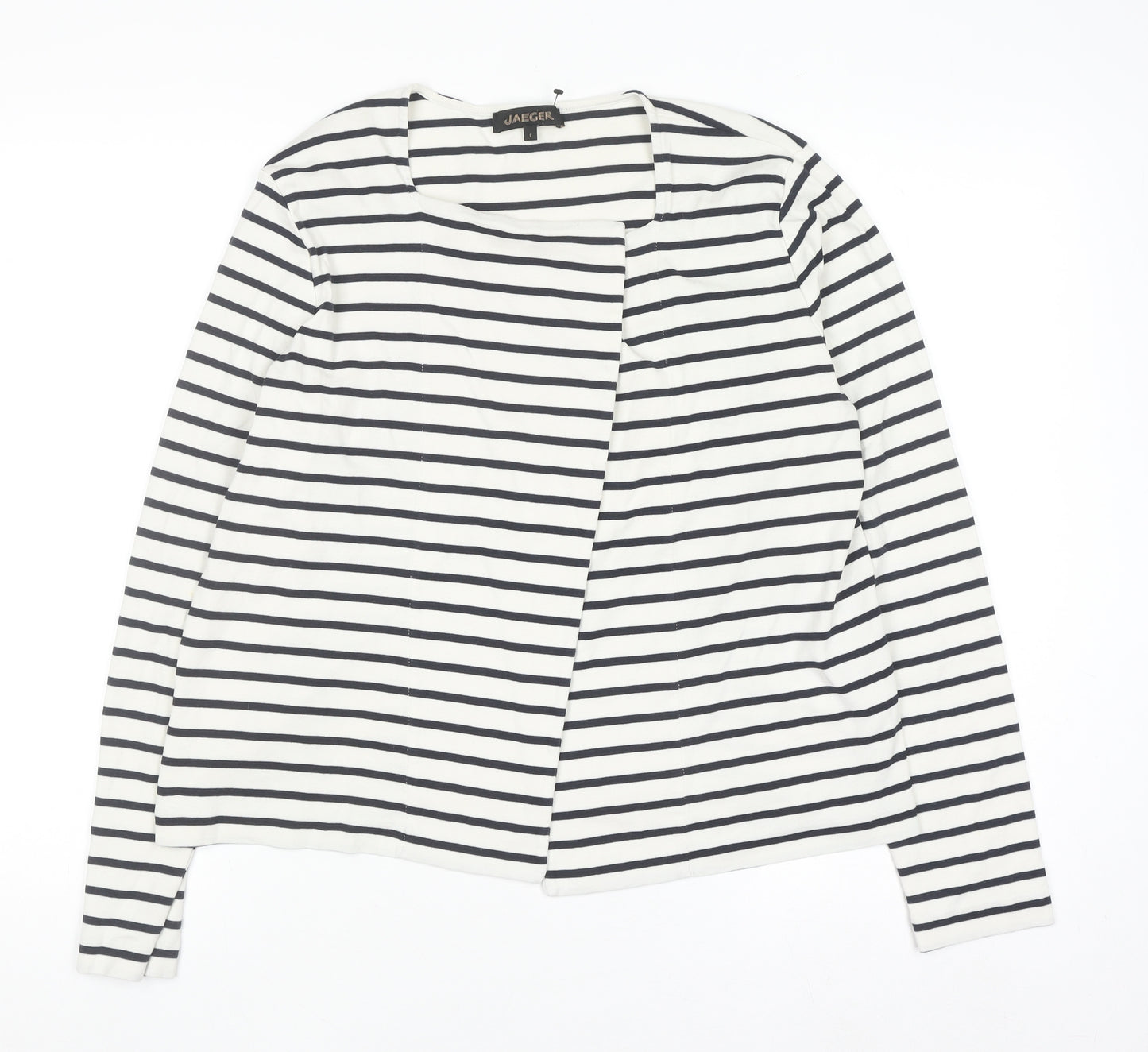 Jaeger Women’s White Striped Cotton Cardigan L Long Sleeve