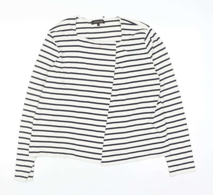 Jaeger Women’s White Striped Cotton Cardigan L Long Sleeve