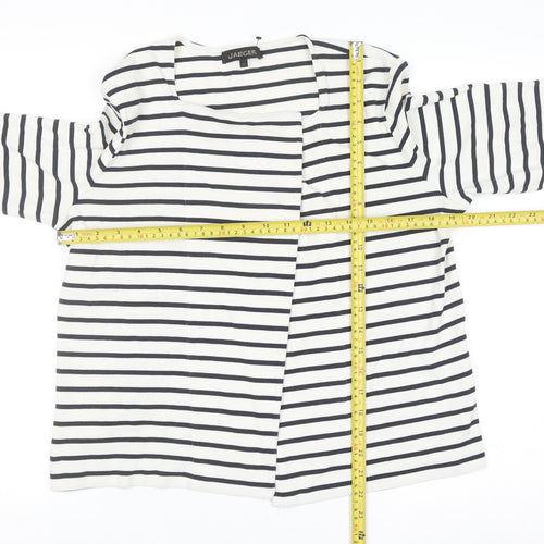 Jaeger Women’s White Striped Cotton Cardigan L Long Sleeve