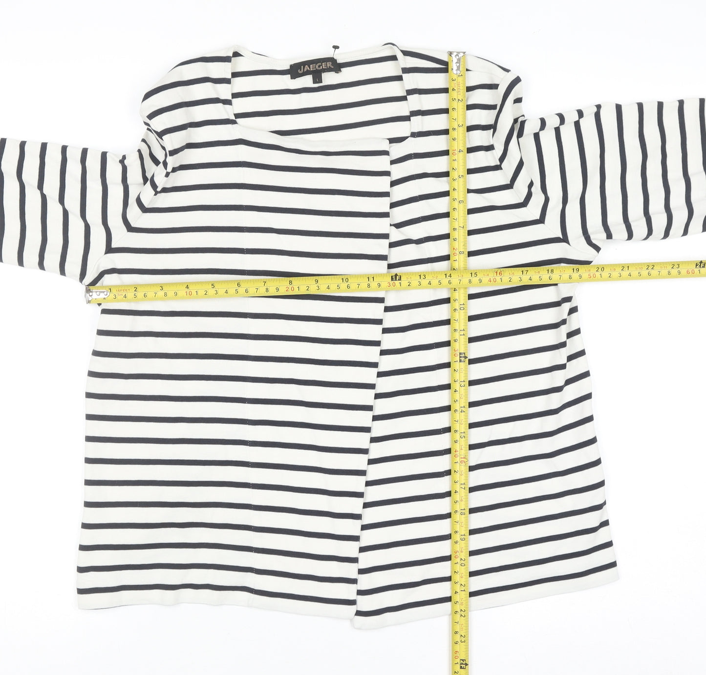 Jaeger Women’s White Striped Cotton Cardigan L Long Sleeve