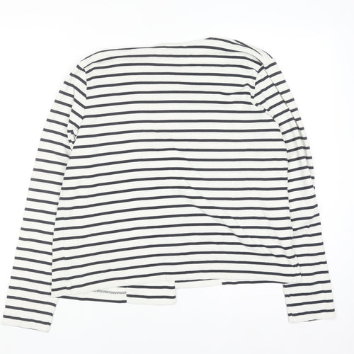 Jaeger Women’s White Striped Cotton Cardigan L Long Sleeve