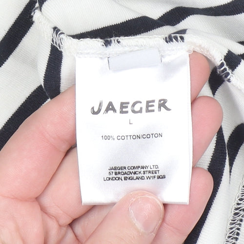 Jaeger Women’s White Striped Cotton Cardigan L Long Sleeve