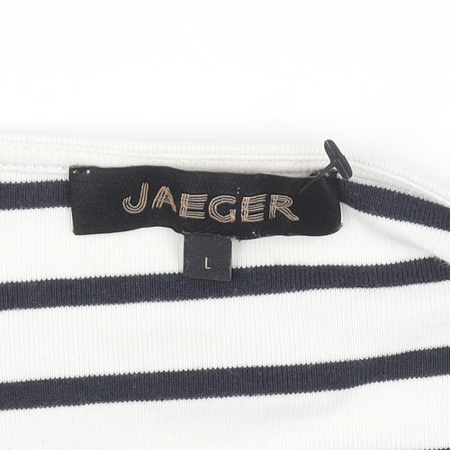 Jaeger Women’s White Striped Cotton Cardigan L Long Sleeve