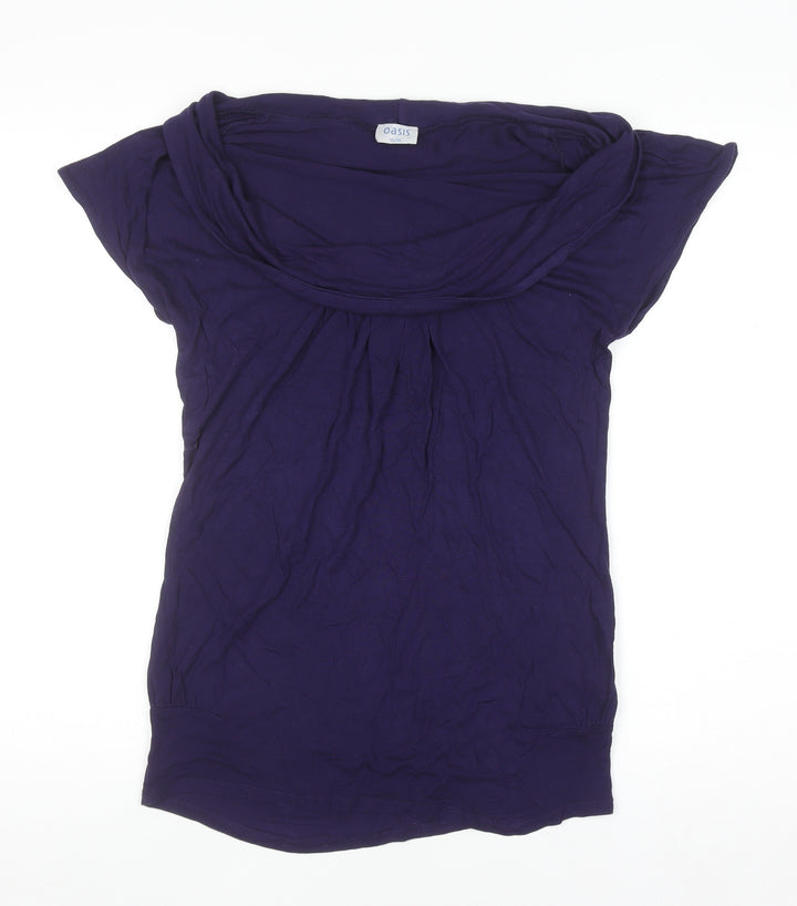 Oasis Womens Purple Cowl Neck Short Sleeve Jersey Blouse Size 10