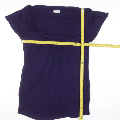 Oasis Womens Purple Cowl Neck Short Sleeve Jersey Blouse Size 10