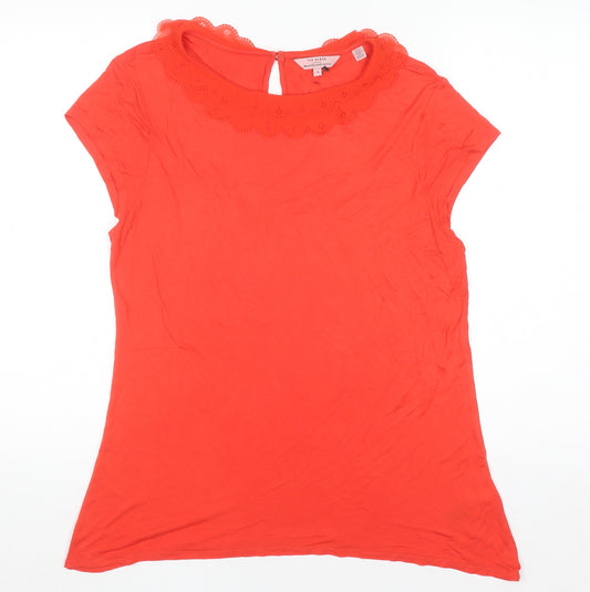Ted Baker Women's Red Crew Neck Short Sleeve Viscose Blouse Size 16