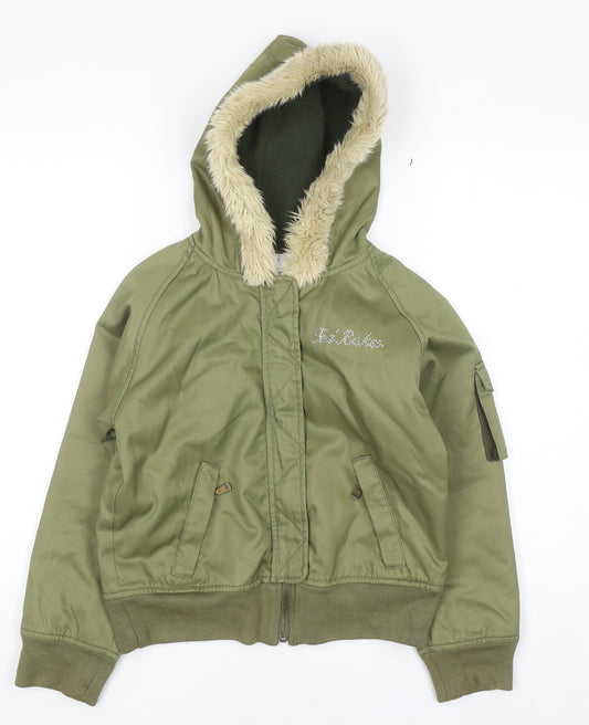 Ted Baker Girls Green Hooded Fur Trim Bomber Jacket Age 10 Winter Coat