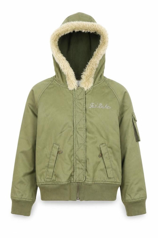 Ted Baker Girls Green Hooded Fur Trim Bomber Jacket Age 10 Winter Coat