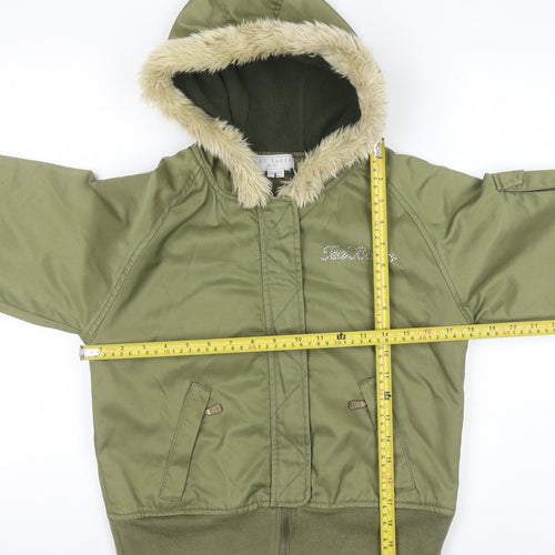 Ted Baker Girls Green Hooded Fur Trim Bomber Jacket Age 10 Winter Coat