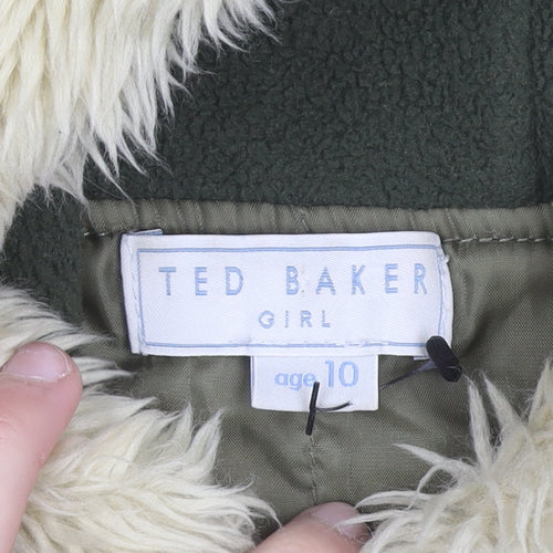 Ted Baker Girls Green Hooded Fur Trim Bomber Jacket Age 10 Winter Coat