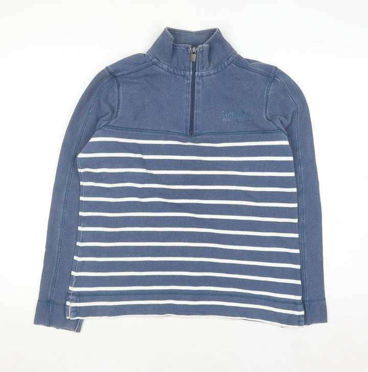 Weird Fish Women Blue Striped 1/4 Zip Pullover Sweatshirt Size 10